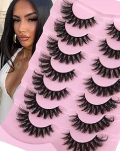 Mink Lashes Wispy Cat Eye Lashes Full 6D Volume False Eyelashes that Look Like Extensions 16MM Thick Soft D-Curly Fake Lashes 7 Pairs Pack