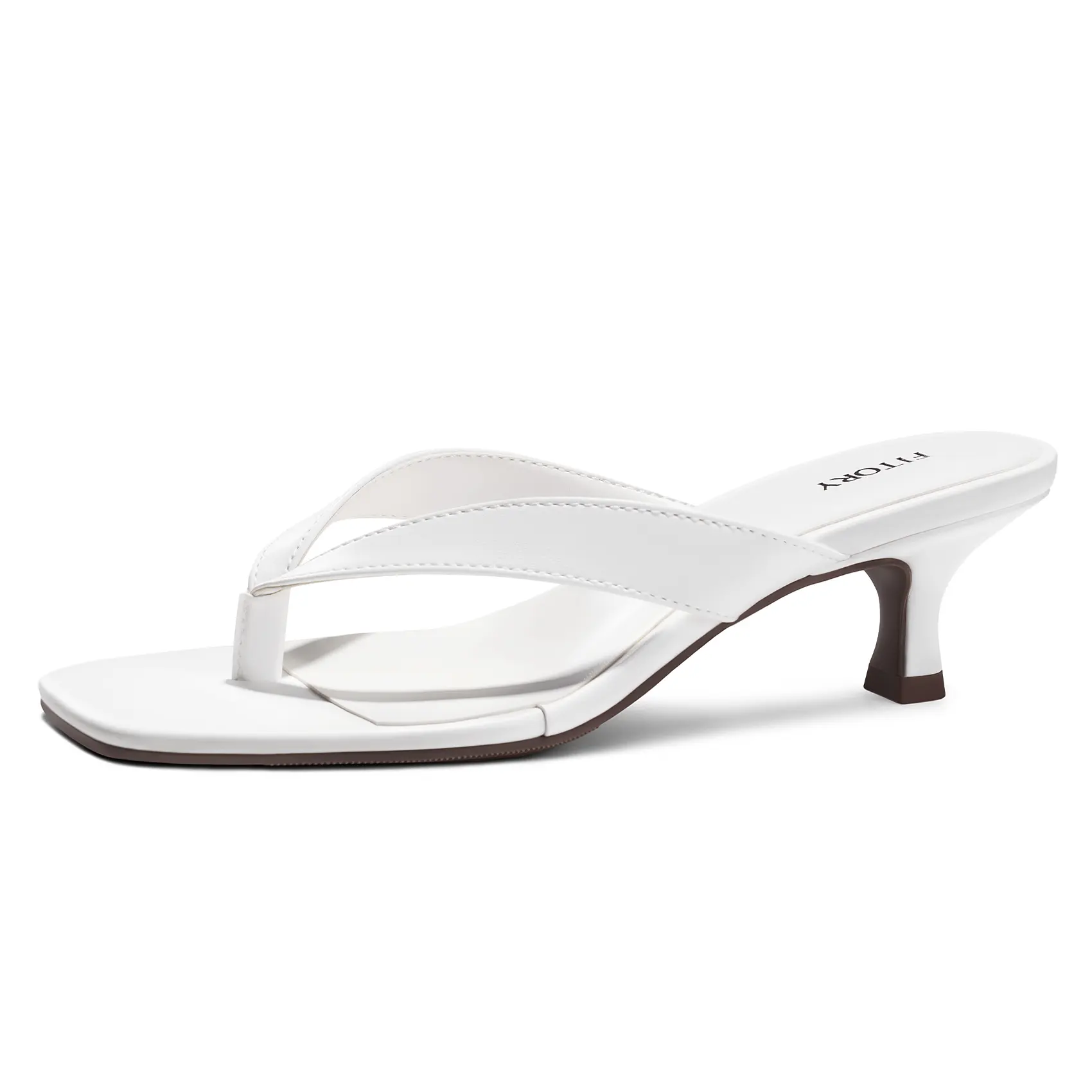 FITORY Women's Elegant Square Toe Low Heel Flip Flops - Slip-On Polyurethane Sandals for Dressy Casual Use (White)