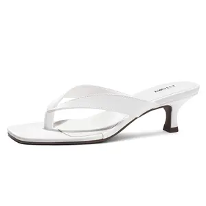 FITORY Women's Kitten Heel Flip Flops, Square Open Toe Low Heel Thong Sandals, Slip On Dressy Casual Slides