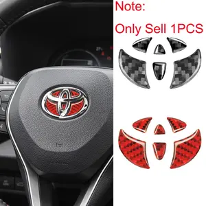 1Pcs Carbon Fiber Black/Red Toyota Models Car Styling Car Steering Wheel Center Emblem Badge Logo Cover Sticker Decal Interior Decoration Accessories For Toyota Corolla Yaris Aygo Prius RAV4 Camry Auris Avensis Sticker For Cars