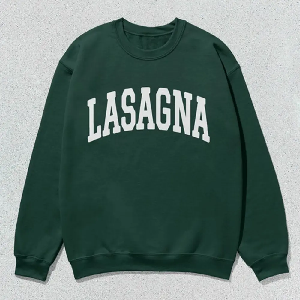 Lasagna Sweatshirt, Italian Food Collegiate Crewneck, Unisex Cozy Pasta Lover Sweater, Funny Travel & Vacation Sweatshirt, Coastal Aesthetic Pullover