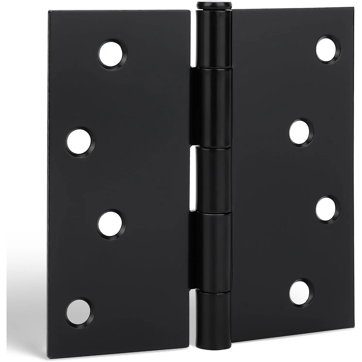 Matte Black Iron Interior Door Hinges (3 Pack, 4x4 in) - Square Corners, Electroplating Coatings, Damping Oil, Hinges+Screws, Rust Proof, Removable Pin, Reduces Metal-to-Metal Friction, Long-Lasting Performance, Reduce Metal-To-Metal Friction