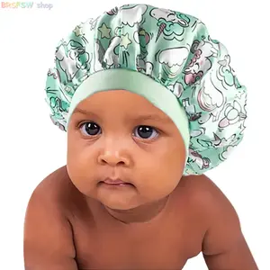 Kids' Cute Satin Sleep Bonnet - Soft Printed Haircare Cap, Reusable Breathable Shower Hat, Lightweight Baby Accessory for Nighttime Sleep & Bath Routine (Sports & Outdoor Rainwear Compatibility)