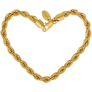 LIFETIME JEWELRY 6mm Rope Chain Bracelets for Women and Men 24k Real Gold Plated (Gold, 7 inches)