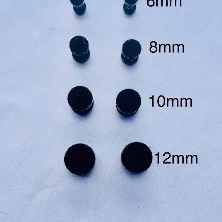 Black screw on plugs, solid color ear stretchers, men women earring studs, no ear stretching needed, 6mm, 8mm 10mm 12mm 14mm Ear Clip Set