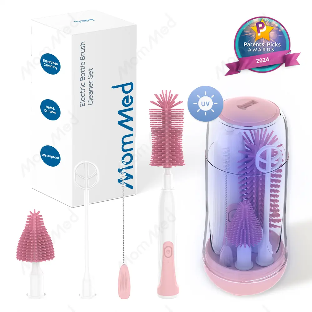 MomMed Electric Bottle Cleaning Brush, Baby Bottle Brush Cleaner Water Bottle Cleaning Kit, Nipple Brush Pacifier Cleaner Straw Cleaner Brush for Newborns,4 Packs Set