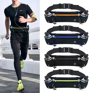 Running Belt Waist with Double Water Bottles and Earphones Hole,High Capacity Sport Outdoor Gym Fitness Fanny Pack for Women & Men