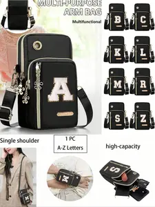 Women's Towel Cloth Mini Crossbody Bag, Embroidered Letters A-Z, Sport Wrist Guard, Earphone Hole, Fashionable Gift for Various Occasions, Crossbody Purses