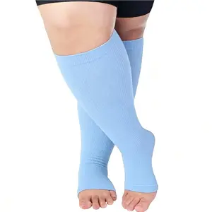 4 Pairs Plus Size Open Toe Compression Socks for Women Men, Wide Calf 2XL/3XL/4XL Graduated Support Socks, Moisture Wicking Socks for Sports, Nurses, Travel & Daily Use