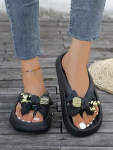Women's Cute Bowknot Design Slides, Casual Comfortable Home Slippers, Non-slip Soft Slippers for Indoor & Outdoor Wear, Walking Shoes, Non Slip Eva, Sliders Shoes
