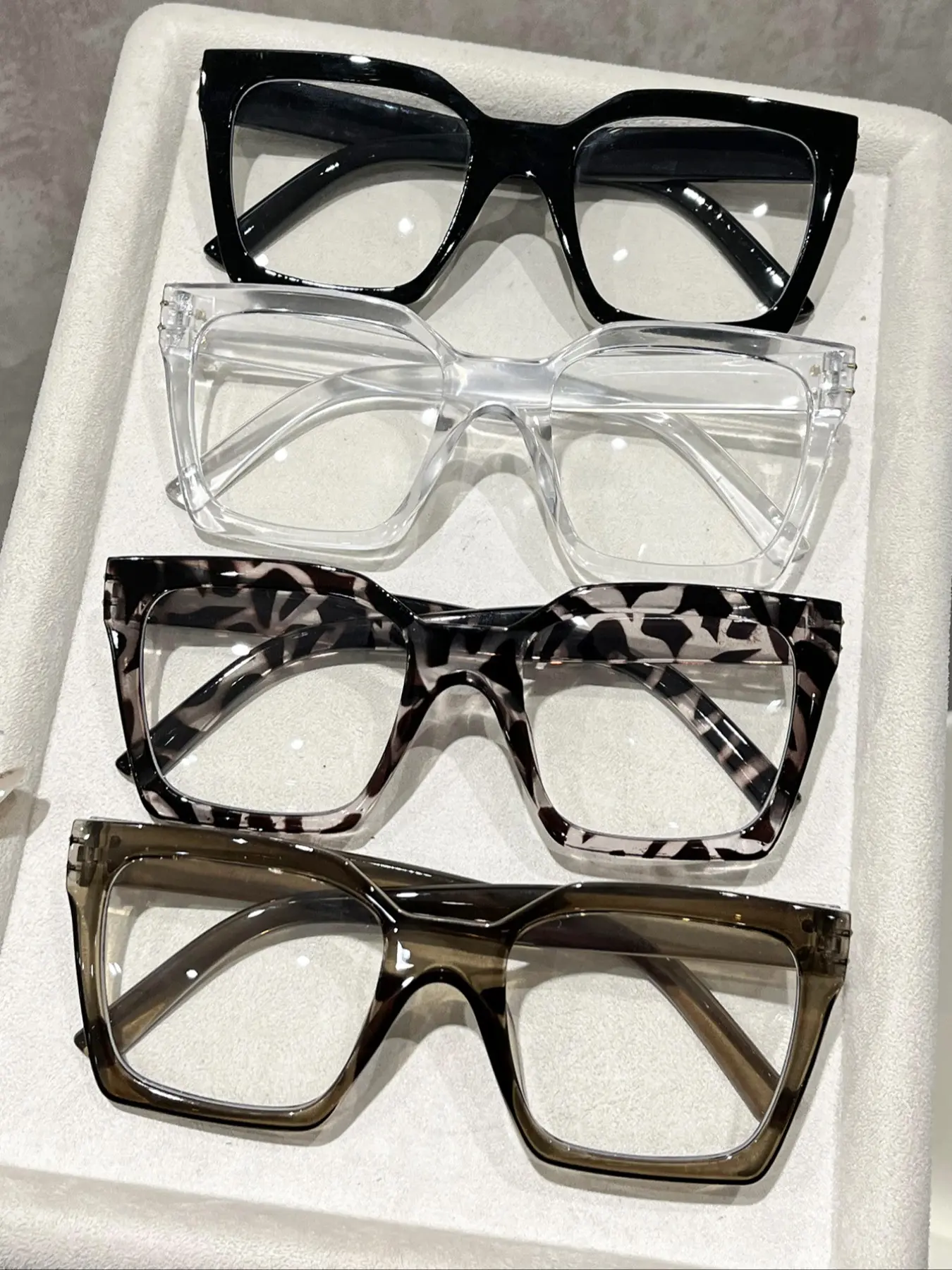 4 Pairs Retro Square Blue Light Glasses, Leopard Print  display picture 3