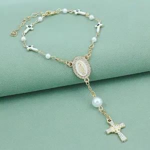 Car Mirror Hanger Pendant - Turkish Eye & Cross Glass Beads, Spiritual Protection Charm for Safe Driving, Christmas Baptism Gift for Women Men (Unisex), Car Hanging Decoration