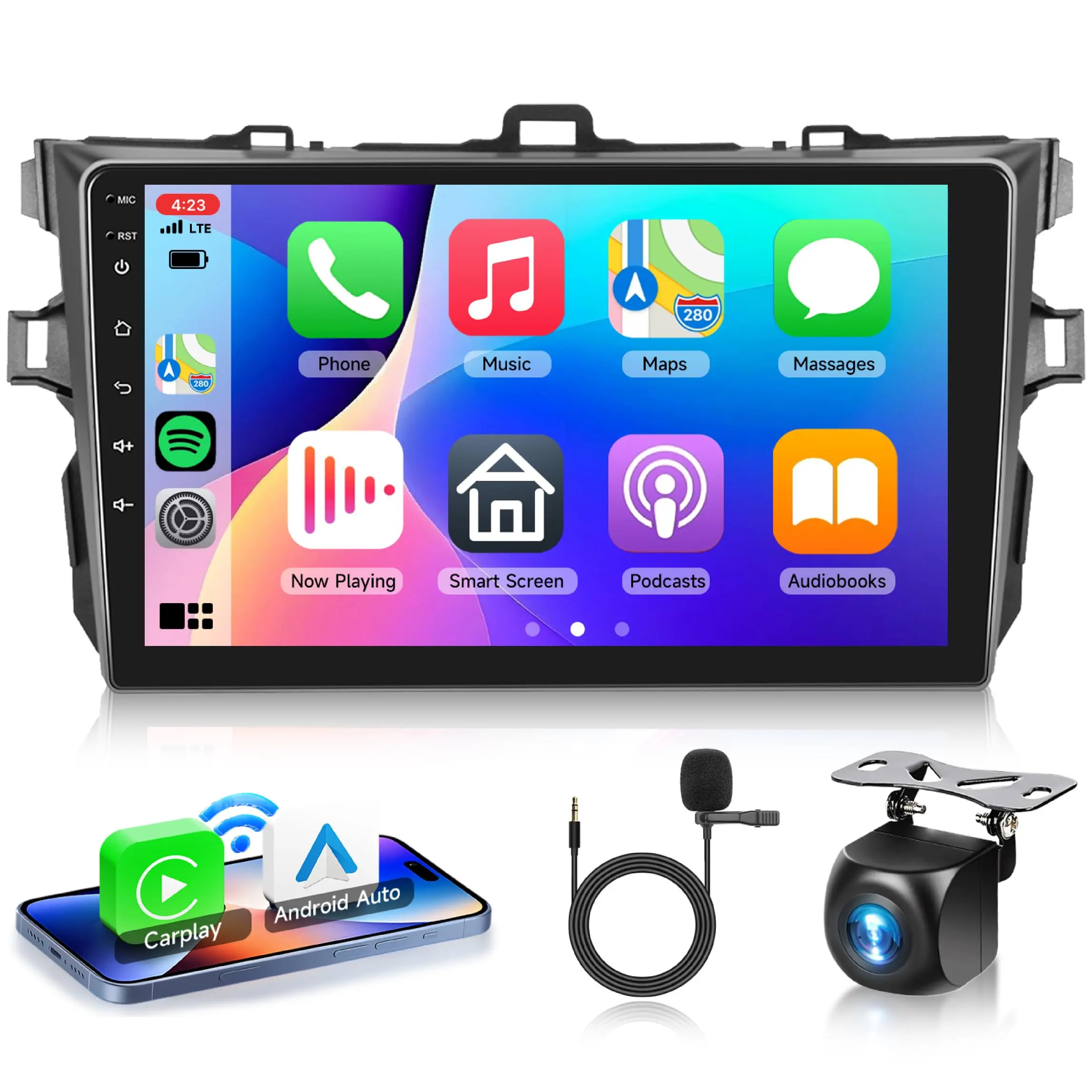 9-Inch High-Definition Car Video Player for Toyota Corolla 2009-2013, 2G+64G Android 15, Wireless CarPlay, Android Auto, GPS, WiFi, Bluetooth, FM, SWC, Rear View Camera Input Support, Father's Day Gift
