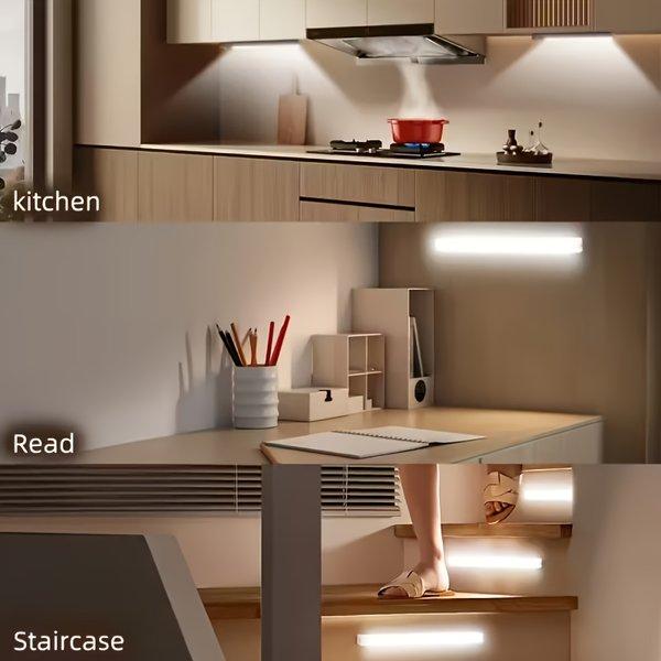LED Motion Sensor Cabinet Lights USB Rechargeable Dimmable 3 Modes Wireless Night Light for Bedroom Stair Kitchen Office Bedside Cabinet Lighting