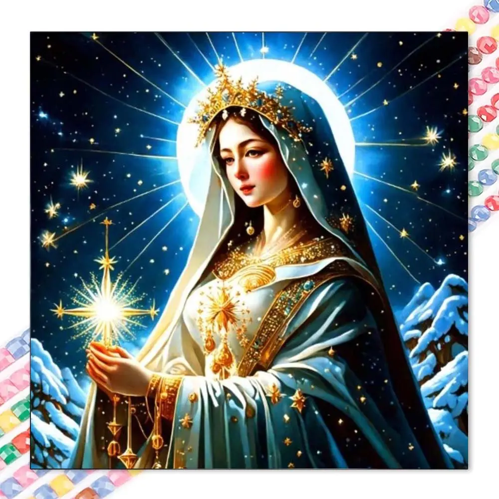 1 DIY handmade diamond painting kit, 5D diamond art kit, DIY decoration, Virgin Mary diamond painting kit full round diamonds, mosaic, diamond art, DIY art home decoration, suitable for Christmas, Crafts