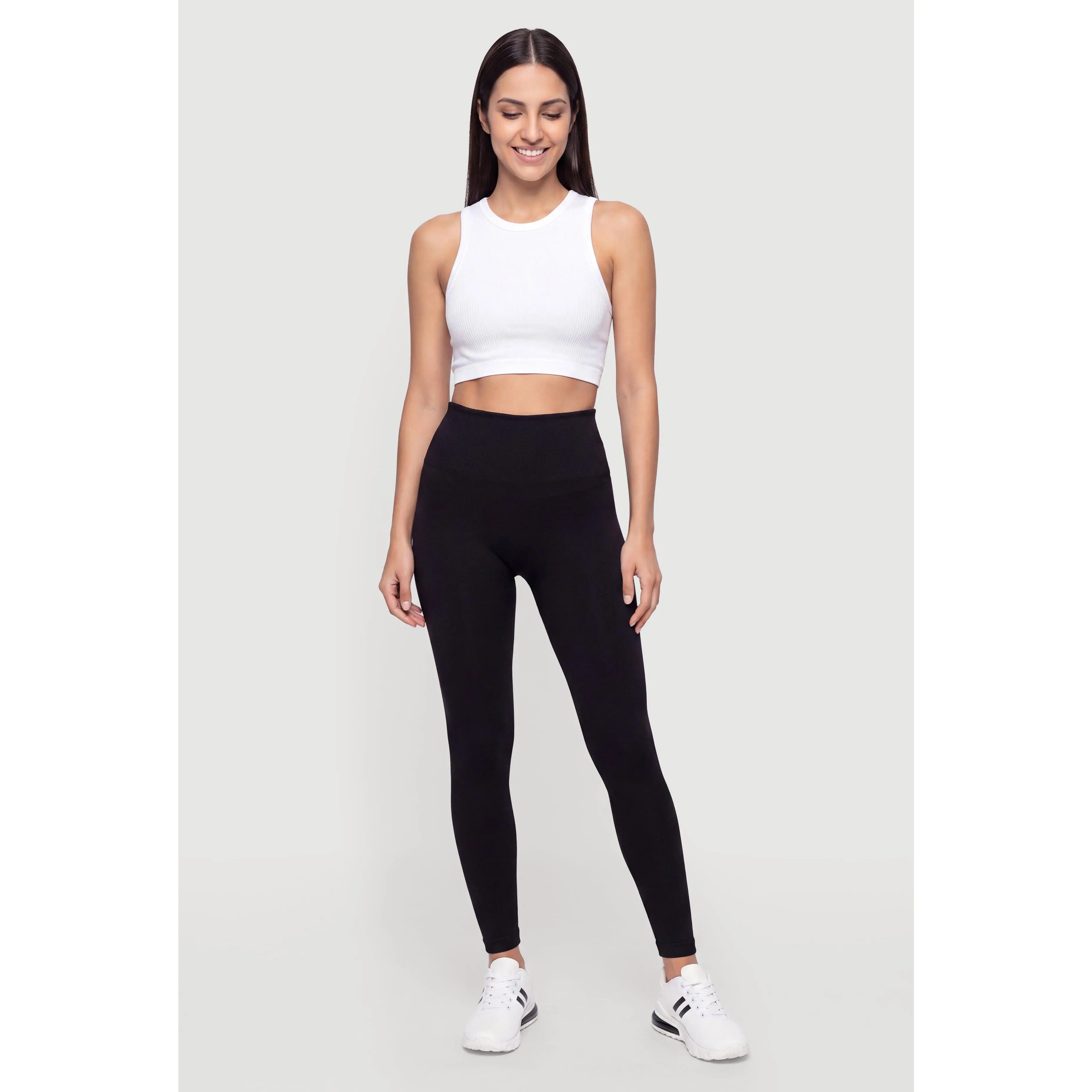 Waffle Knit Waistband Fleece Leggings