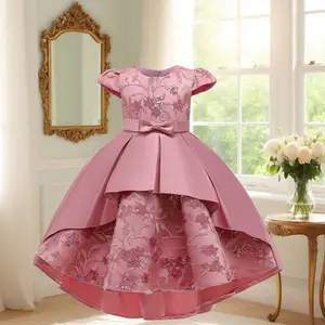 5170 Flower Girl Wedding Party Ball Tailed Dress Girl Birthday Communion Party Trail Dress Girl