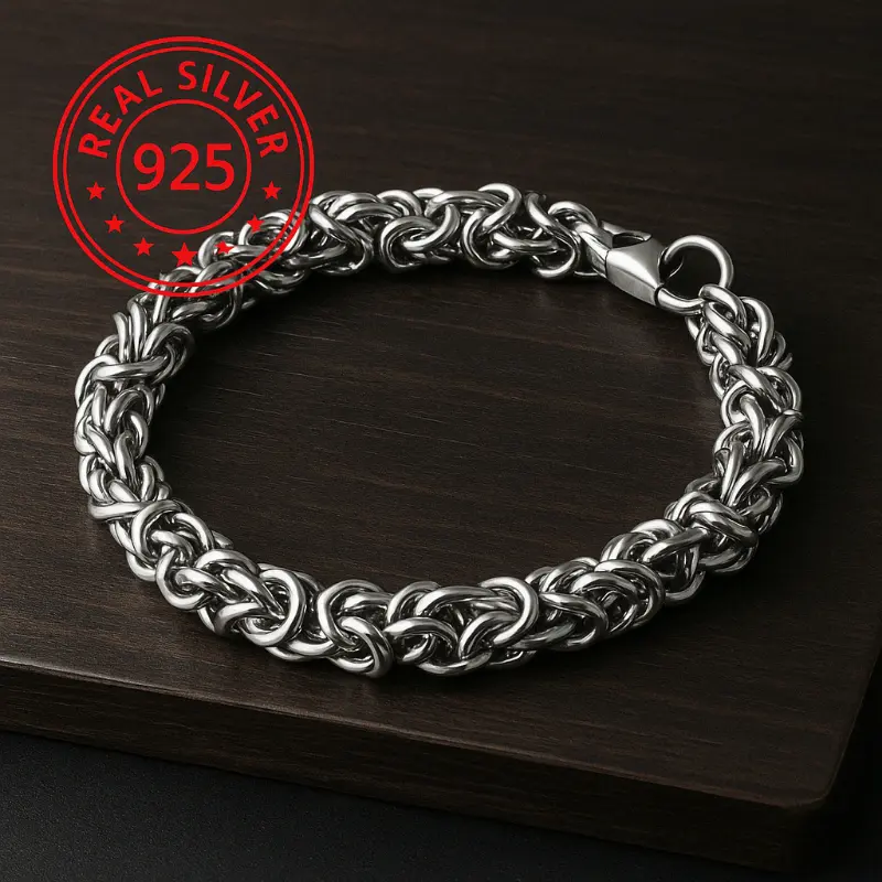 Men's 925 Sterling Silver Viking Byzantine Weave Chain Bracelet - Heavy-Duty Men's Accessories for Bikers, Trendsetters, Male, Rockers, Fashion, Bold Statement Jewelry, Statement Piece, Heavy-Duty Byzantine Weave