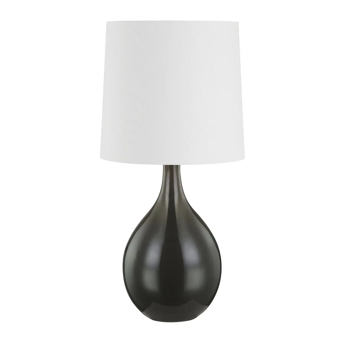Durban Table Lamp with Glossy Grey Ceramic Base and White Linen Shade for Soft Diffused Light