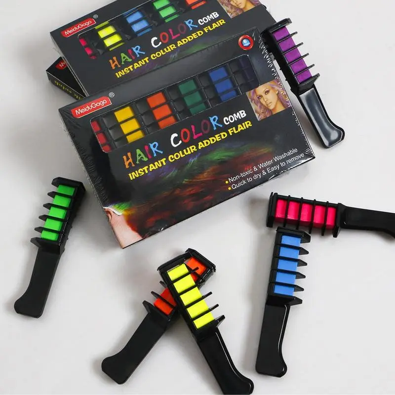 MeduGoga 6 Color Hair Chalk Comb Set – Vibrant Fluorescent Temporary Hair Color, Non-Toxic, Easy to Apply & Wash Off, Perfect for Kids, Cosplay, Party & Holiday Looks Haircare