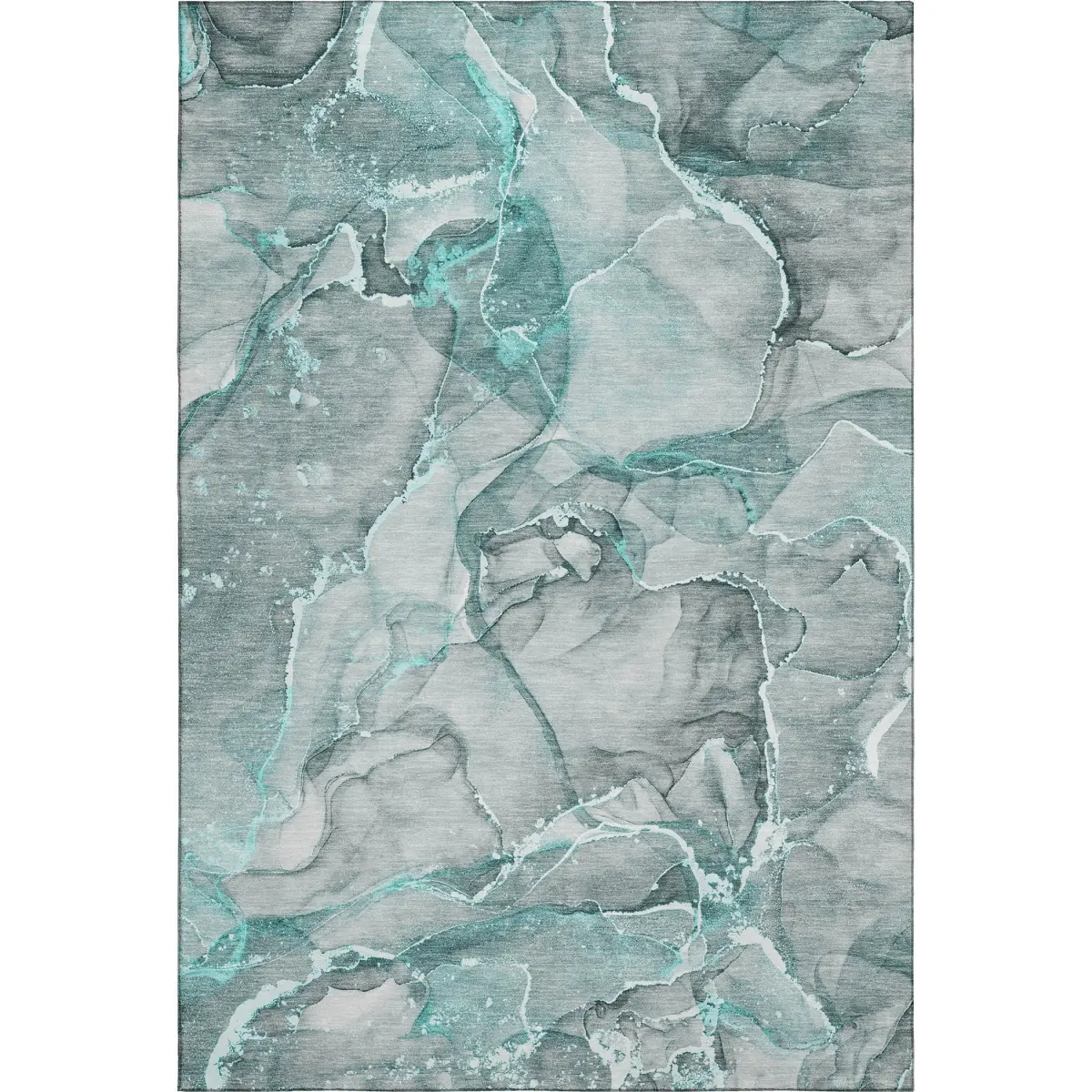 HomeRoots 647279 3 x 5 ft. Teal & Ivory Abstract Transitional Washable Machine Made Rectangle Area Rug with UV Protection, Machine-Washable Area Rugs