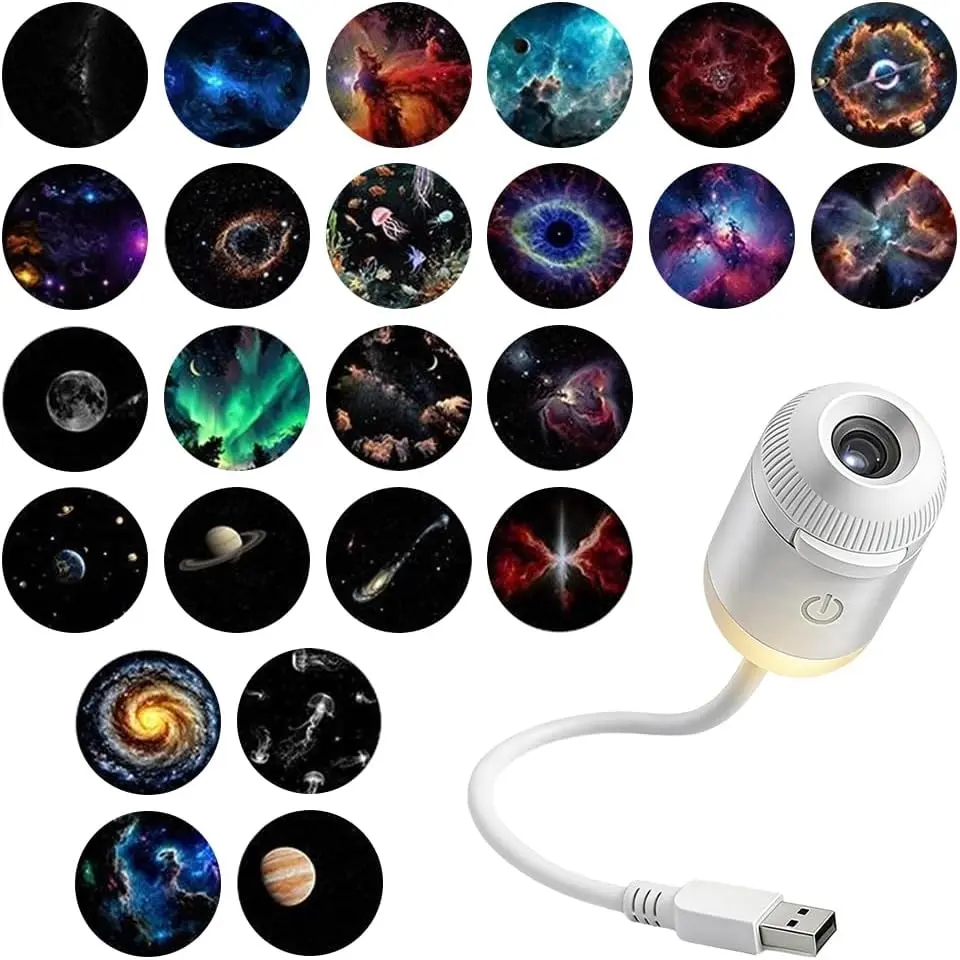 2-in-1 Galaxy Projector Night Light, Portable Starry Sky Night Light Projector for Bedroom with Sliding Projection Films, Mini LED Nightlight Wall Lamp for Adults (24 Projection Films)