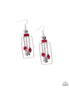 Framed Feature - Red Smoky Iridescent Rhinestone Silver Rectangle Earrings - Paparazzi