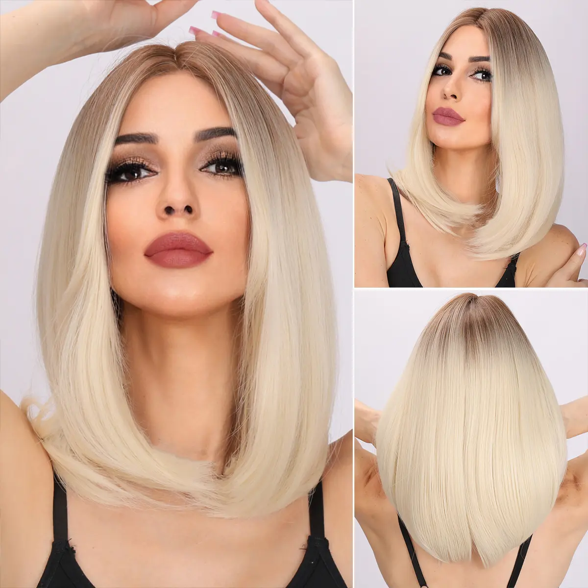 SMILCO/White Medium-Length Straight Hair Synthetic Wigs for Women | 18 Inches /[SM316]