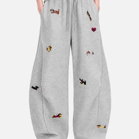 AELFRIC EDEN Women's Retro Baggy High-Waist Cotton Track Pants - Cute Embroidered Graphic, Pocket, Workout Jogger, Girly Feminine Clothes Products for Everyday, Back to School