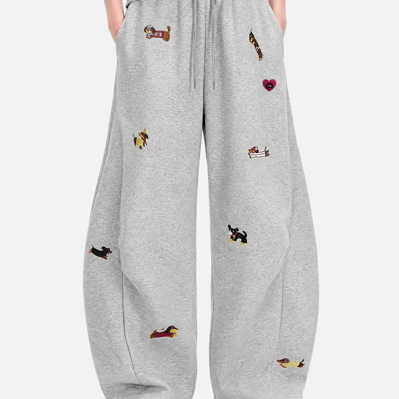 AELFRIC EDEN Women's Retro Baggy High-Waist Cotton Track Pants - Cute Embroidered Graphic, Pocket, Workout Jogger, Girly Feminine Clothes Products for Everyday, Back to School,sohochic