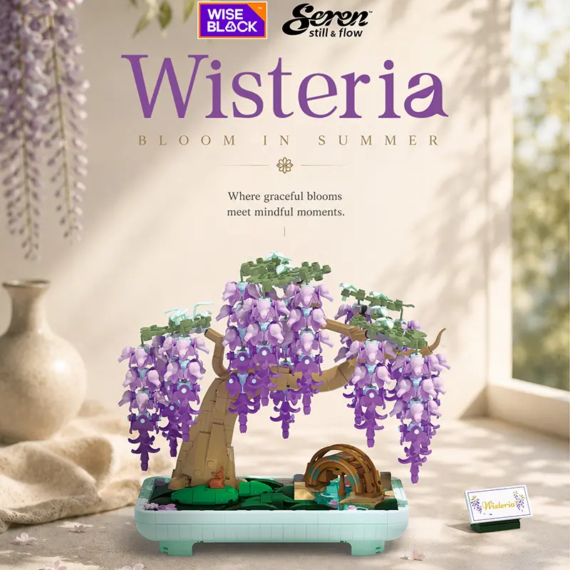 WISE BLOCK Wisteria Garden Building Set, Create Your Own Peaceful Zen Garden, Japanese Inspired Bonsai Decor for a Calm Home, A Mini Zen Garden Inspired by Japanese Art, Relaxing DIY Decor & Thoughtful Gift adult woman