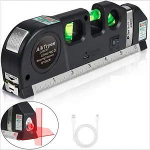 Laser Level Tool 4 in 1 Rechargeable, [2026 Upgrade] Multipurpose Cross Line Laser Leveler with 8ft Metric Ruler, Type-C Fast Charge, High Precision Beam Tool for Picture Hanging, Tile & Cabinets