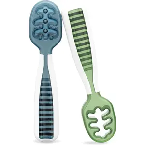Baby Spoon Set 6 Months+ Self Feeding BLW Silicone Utensils BPA Free 2 Pack Blue Green Toddler First Stage Baby Essentials
