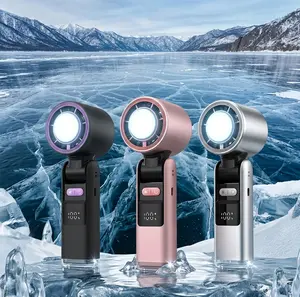Portable Handheld Turbo Fan with Ice Cooling, 4000mAh Rechargeable Personal Fan, 199-Speed Mini Lighting Fans with LED Display & 180° Foldable for Neck.