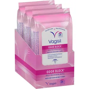 Vagisil Odor Block Daily Freshening Wipes for Feminine Hygiene, 20 Wipes (Pack of 3) - Gynecologist Tested & Hypoallergenic - Gentle, Comfort