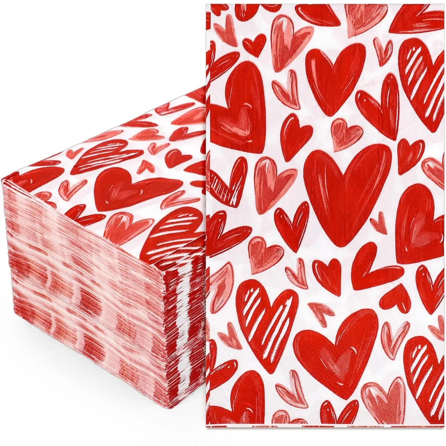100Pcs Valentine's Day Heart Guest Napkins Red Love Heart Disposable Napkins Watercolor Dinner Hand Towel Paper Napkins For Bathroom Wedding Anniversary Party Table Supplies