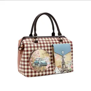 CHASING DREAMS SATCHEL BAG with Checkered Pattern and Parisian Design for Women's Fashion