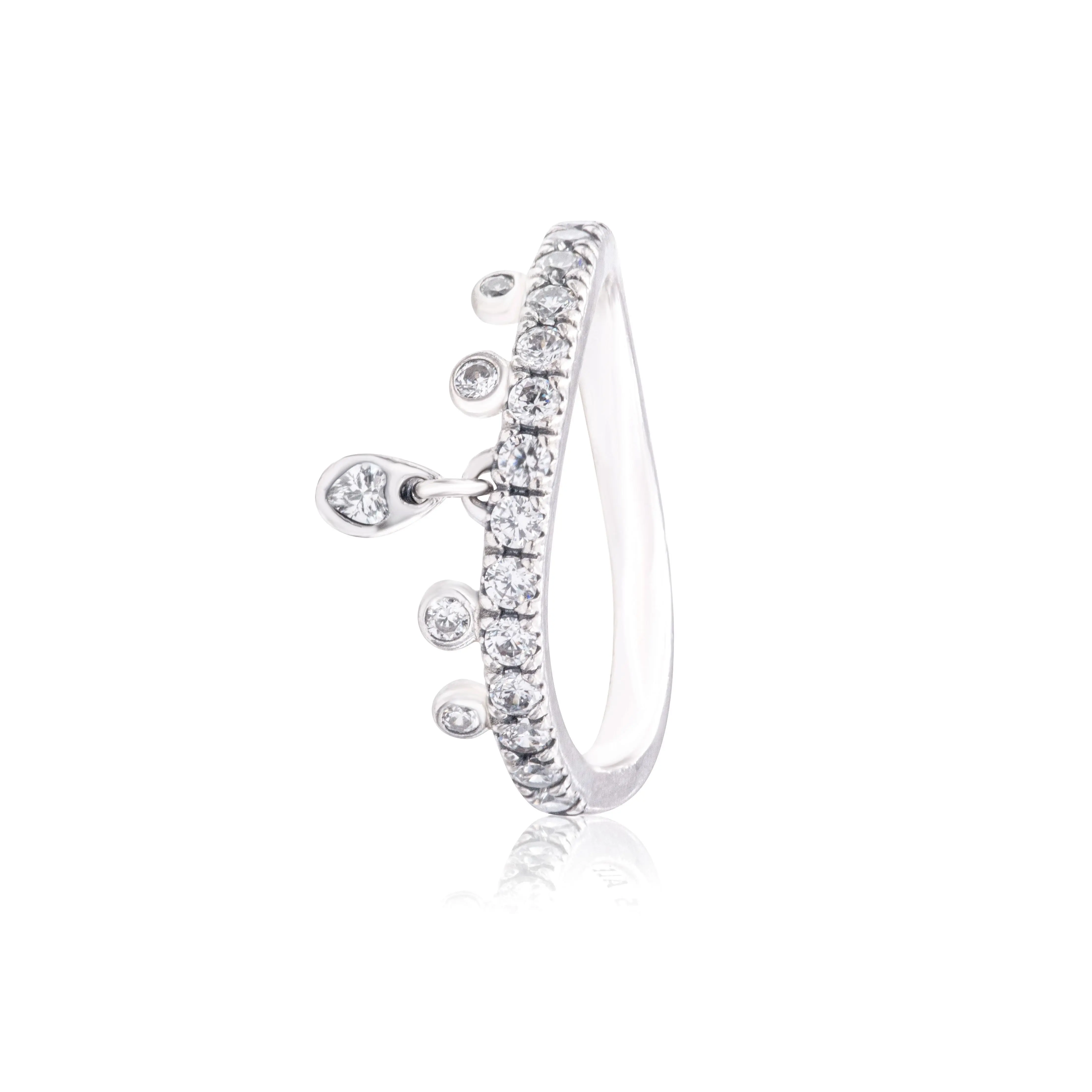 Pandora Silver Chandelier Ring - Playful Droplet Shape Design with Centerpiece, Style 197108CZ-56, Female Rings, Unisex Adult Jewelry Accessory