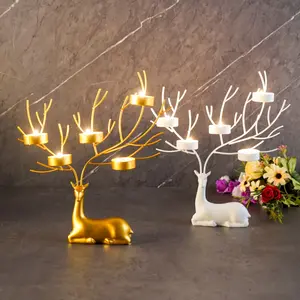 Christmas Reindeer Candle Holder Centerpiece, Metal Crafted Tealight Candle Stand, Animal Theme Holiday Table Decor for Aromatherapy & Atmosphere, Festive Home Decor - Holds 7 Candles (Candles Not Included) Ornaments Mlzt-7-A
