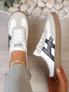 Women's & Striped Low-Top Sneakers, Retro Style Slip-On Casual Shoes, Comfortable Textile Upper, Spring Footwear