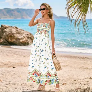 CUPSHE Gentle Start Floral  Boho Square Neckline Smocked Bust Sleeveless Woven Maxi Dress Summer Casual Womenswear