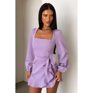 Silvana Long Sleeve Wrap Mini Dress - Lilac