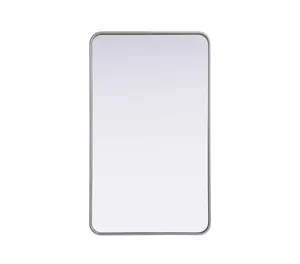 360 Stand Modern Home Decorative Mirror - MR8A2440SIL Contour Silver Metal Rectangle Frame, 24x40 in, Smooth Reflective Surface, Rounded Corners, Wall Mounted Mirror