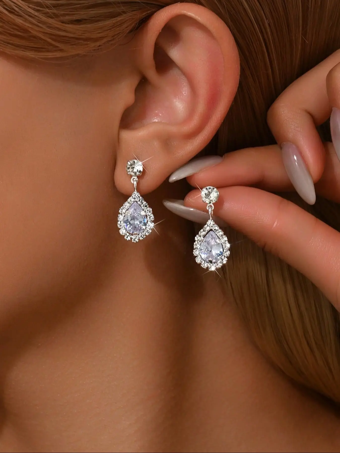 Elegant Bridal Wedding Earrings Set, Tear Drop Earring, Teardrop Earrings, Shining Earrings, Artificial Zirconia Rhinestone Jewelry, Perfect for Evening Parties & Special Occasions
