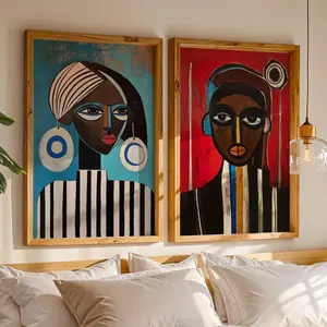 African Family Painting, African American Art Print Set, African Woman and Man Portrait, Black Woman Afro Man Contemporary Wall Art Poster (UNFRAMED)