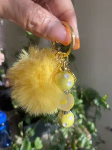 Beaded Keychains with Yellow Pom Pom and Polka Dot Beads for Everyday Use and Stylish Organization