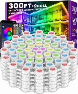300FT Permanent Outdoor RGB Lights  IP67 Waterproof with Smart App Control Remote,DIY Scene Modes, Music Synchronization,Eaves Lights for Garden Decor,Deck,Christmas