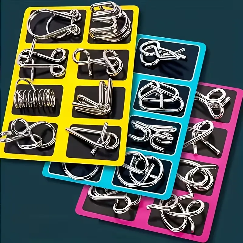 8-Piece Classic Metal Wire Logic Puzzle Set, Shantou Brain Teaser IQ Test Disentanglement Game, Chinese Ring Unlock Interlock Toy for 6–8 Yrs Kids & Adults, Stress Relief Desk Party Favor