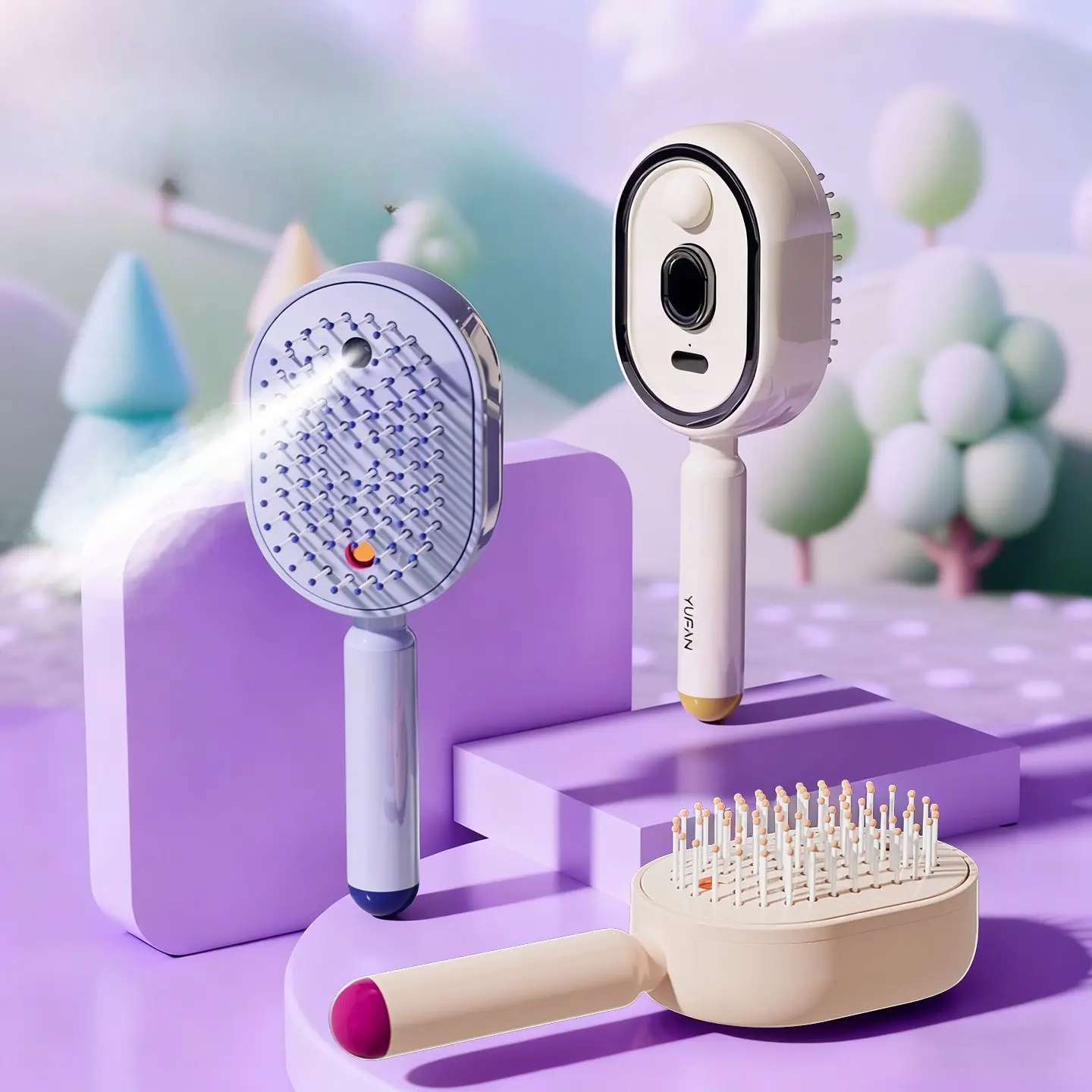 Cordless Electric Spray Scalp Massage Comb with Handle, Red Light Essential Oil Atomizing Hair Care Brush for Dry Frizzy Hair, Indoor Recreation Headmassagers