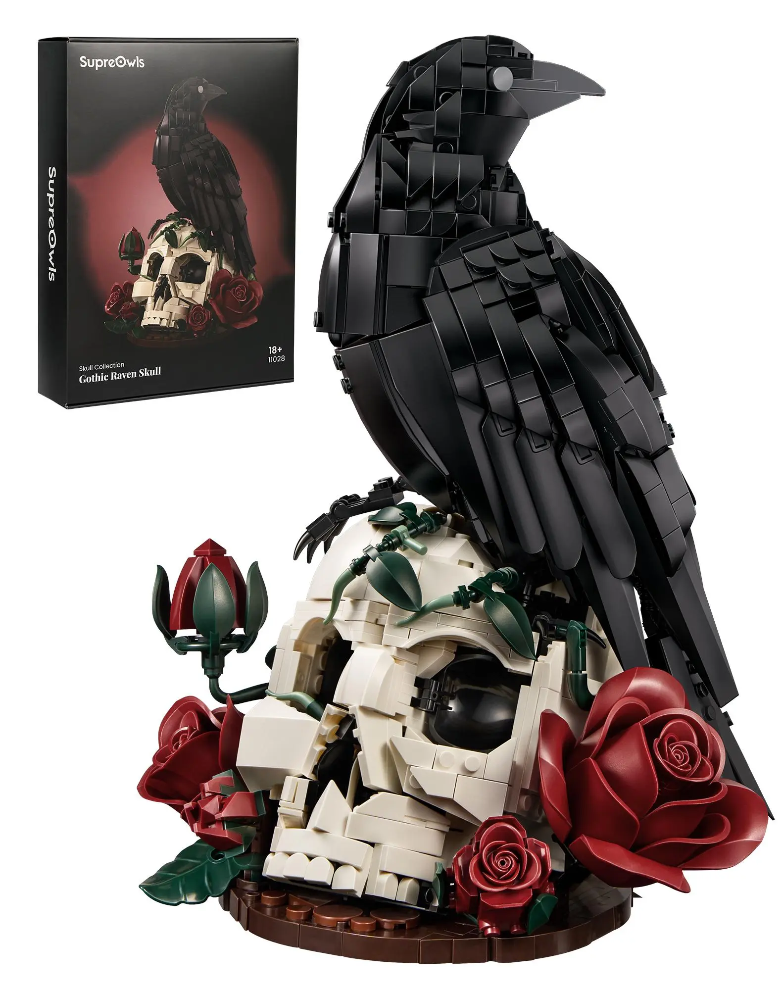 Supreowls Gothic Skull Botanical Building Set for Adults, DIY Skeleton Blocks, Home Decor, Halloween Decorations, Valentine's Day, Christmas Gift for Women and Men